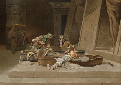 Las momias de Setna y Ptahneferka jugando a los dados por el libro mágico de Thoth de Spanish School